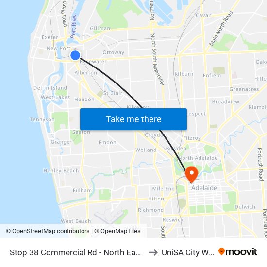 Stop 38 Commercial Rd - North East side to UniSA City West map
