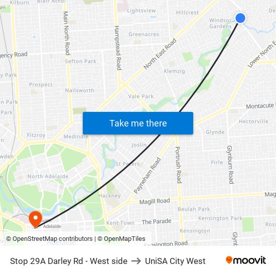 Stop 29A Darley Rd - West side to UniSA City West map