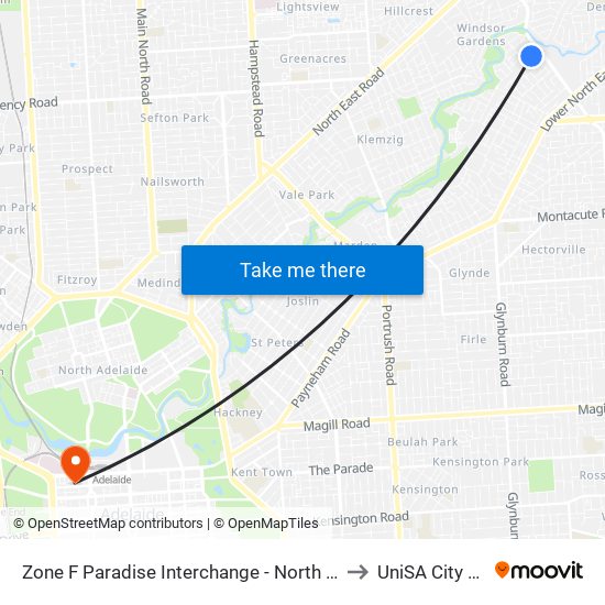 Zone F Paradise Interchange - North West side to UniSA City West map