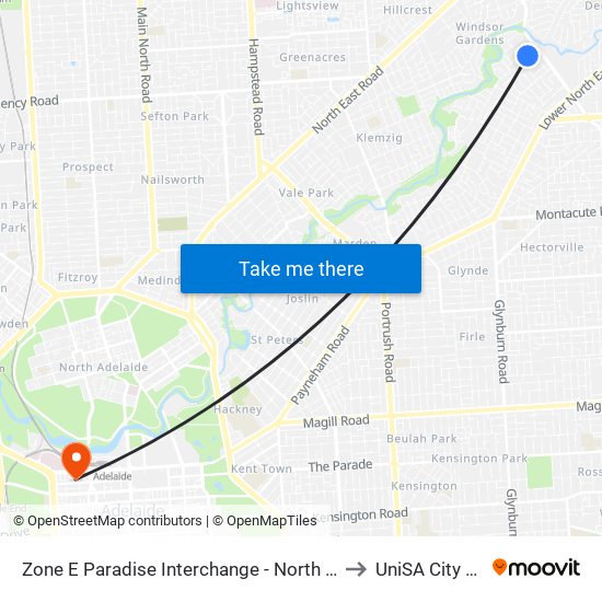 Zone E Paradise Interchange - North West side to UniSA City West map