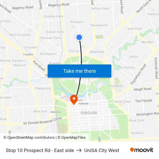 Stop 10 Prospect Rd - East side to UniSA City West map