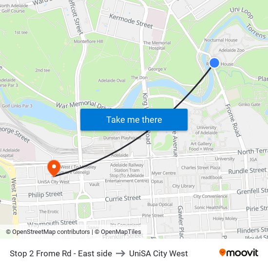 Stop 2 Frome Rd - East side to UniSA City West map