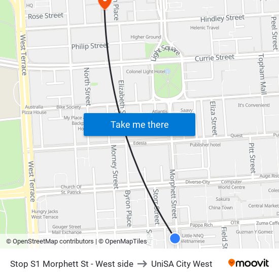 Stop S1 Morphett St - West side to UniSA City West map