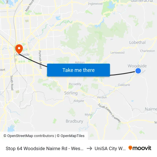 Stop 64 Woodside Nairne Rd - West side to UniSA City West map