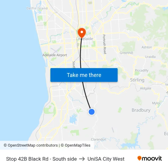 Stop 42B Black Rd - South side to UniSA City West map