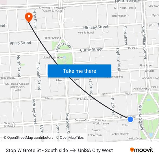 Stop W Grote St - South side to UniSA City West map