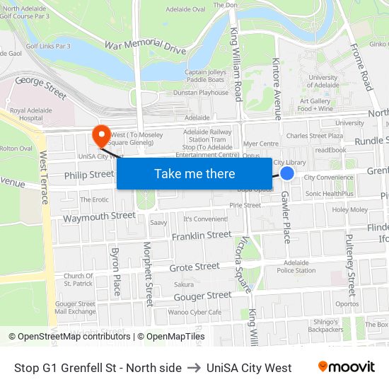 Stop G1 Grenfell St - North side to UniSA City West map