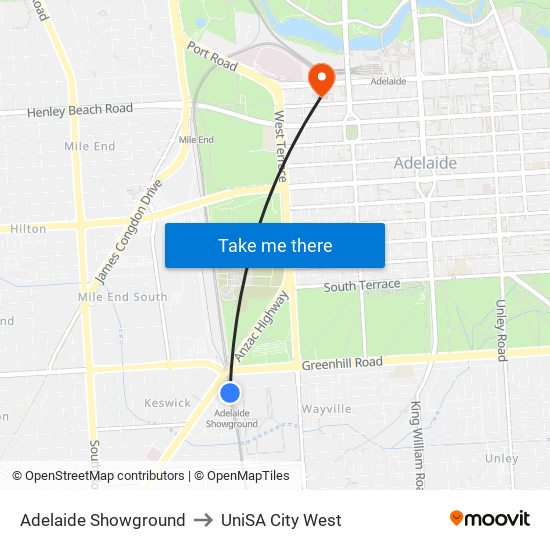 Adelaide Showground to UniSA City West map