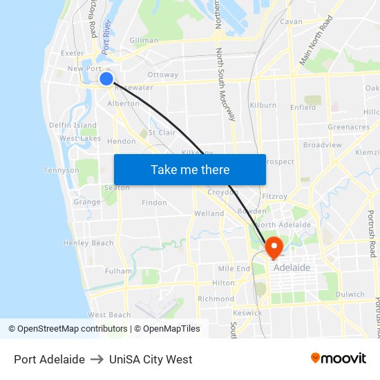 Port Adelaide to UniSA City West map