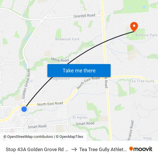 Stop 43A Golden Grove Rd - East side to Tea Tree Gully Athletics Club map