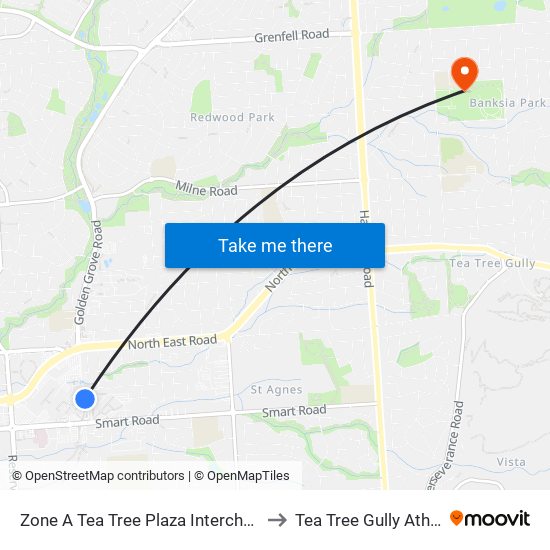 Zone A Tea Tree Plaza Interchange - West side to Tea Tree Gully Athletics Club map