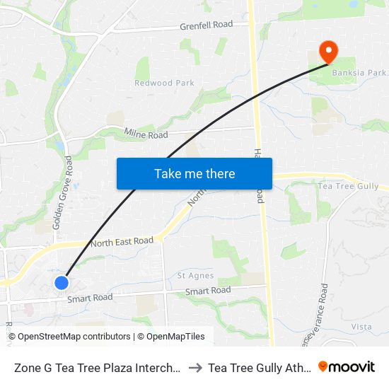Zone G Tea Tree Plaza Interchange - East side to Tea Tree Gully Athletics Club map