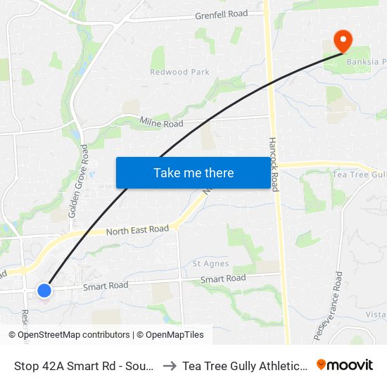 Stop 42A Smart Rd - South side to Tea Tree Gully Athletics Club map