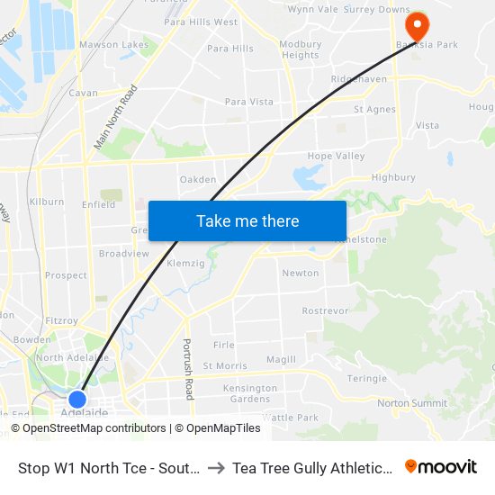 Stop W1 North Tce - South side to Tea Tree Gully Athletics Club map
