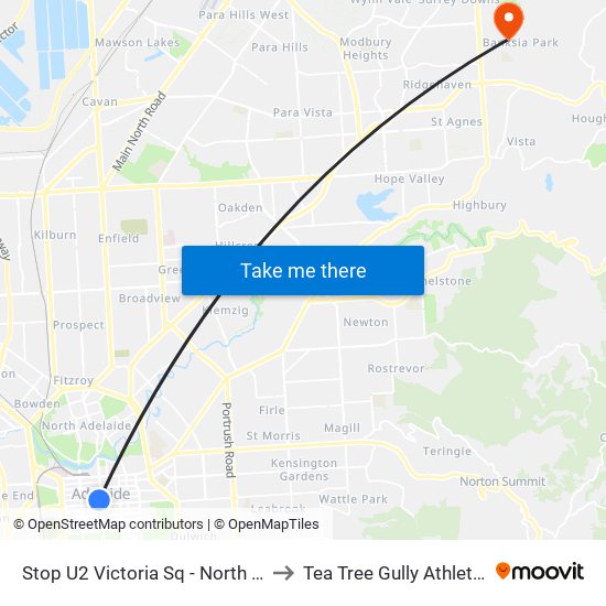 Stop U2 Victoria Sq - North West side to Tea Tree Gully Athletics Club map