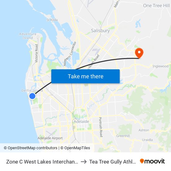 Zone C West Lakes Interchange - East side to Tea Tree Gully Athletics Club map