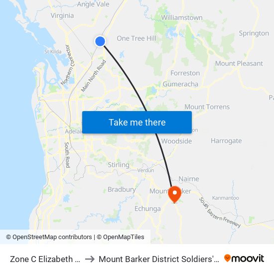 Zone C Elizabeth Interchange to Mount Barker District Soldiers' Memorial Hospital map