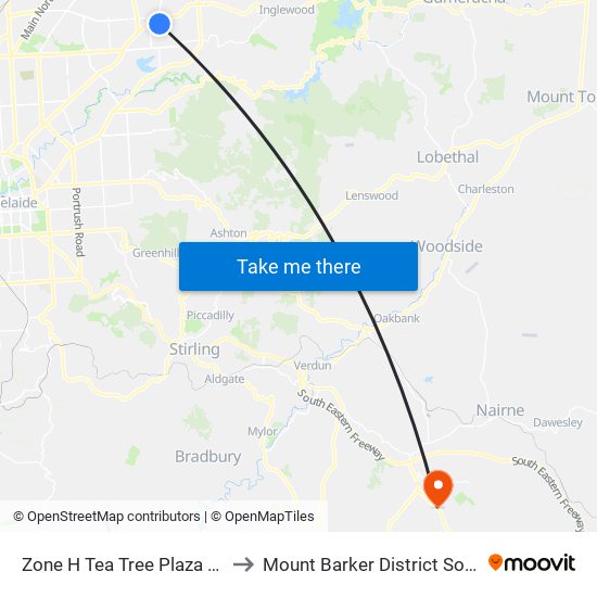 Zone H Tea Tree Plaza Interchange - West side to Mount Barker District Soldiers' Memorial Hospital map