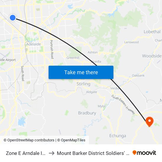 Zone E Arndale Interchange to Mount Barker District Soldiers' Memorial Hospital map