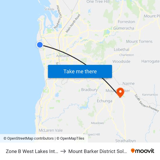 Zone B West Lakes Interchange - West side to Mount Barker District Soldiers' Memorial Hospital map