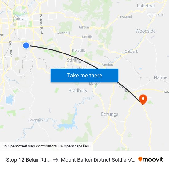 Stop 12 Belair Rd - West side to Mount Barker District Soldiers' Memorial Hospital map