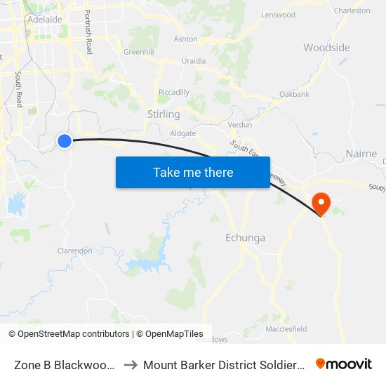 Zone B Blackwood Interchange to Mount Barker District Soldiers' Memorial Hospital map