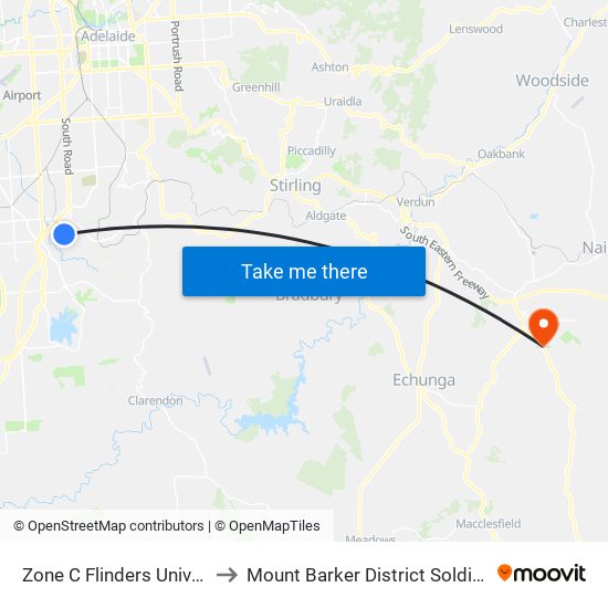 Zone C Flinders University Interchange to Mount Barker District Soldiers' Memorial Hospital map