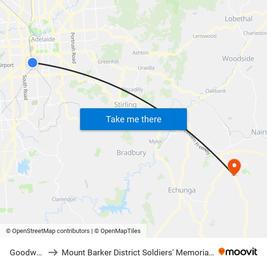 Goodwood to Mount Barker District Soldiers' Memorial Hospital map