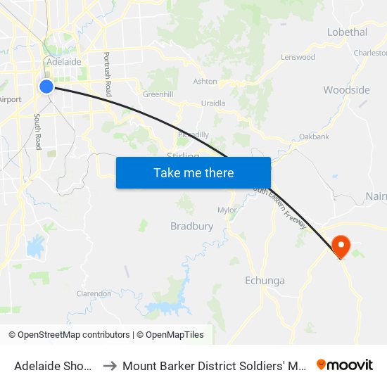 Adelaide Showground to Mount Barker District Soldiers' Memorial Hospital map