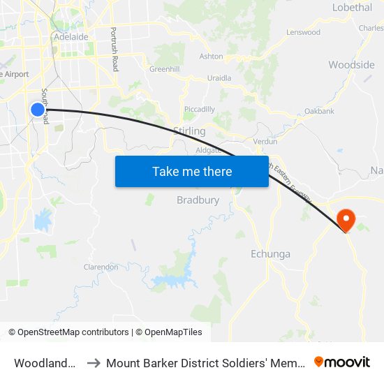 Woodlands Park to Mount Barker District Soldiers' Memorial Hospital map