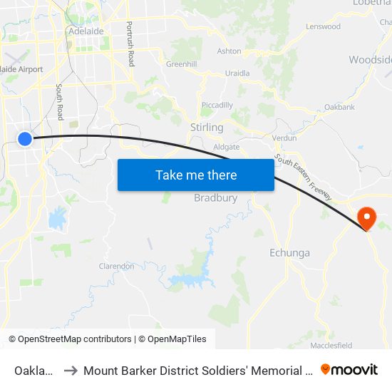 Oaklands to Mount Barker District Soldiers' Memorial Hospital map