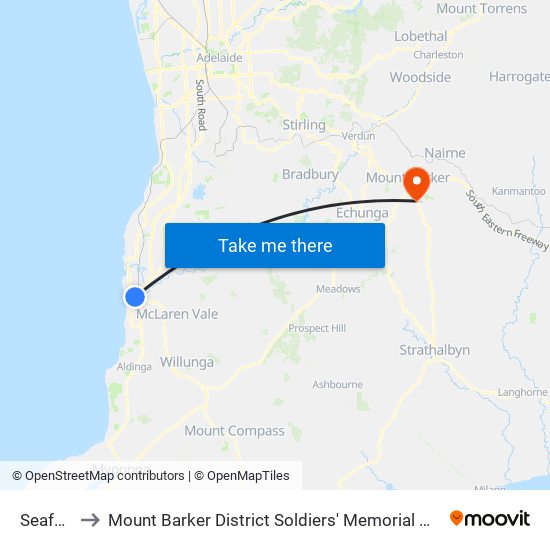 Seaford to Mount Barker District Soldiers' Memorial Hospital map