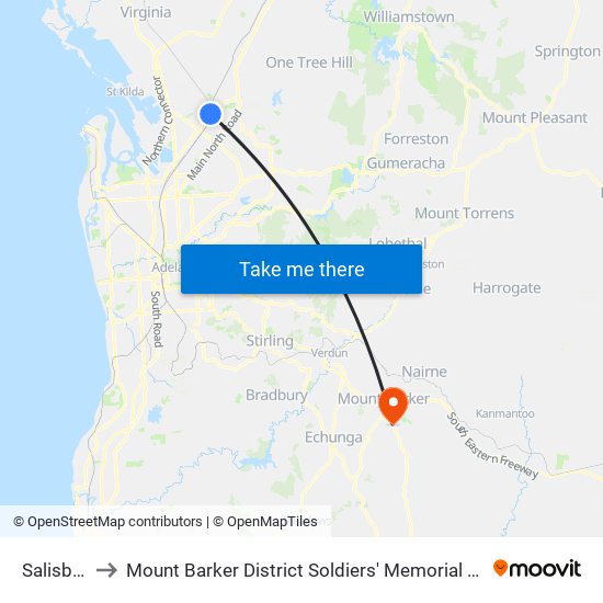 Salisbury to Mount Barker District Soldiers' Memorial Hospital map