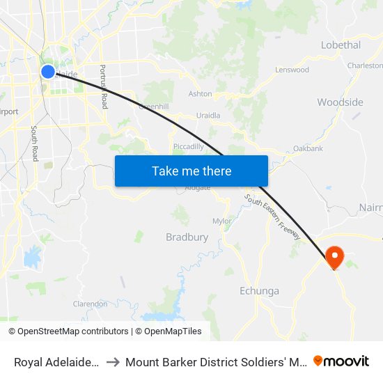 Royal Adelaide Hospital to Mount Barker District Soldiers' Memorial Hospital map