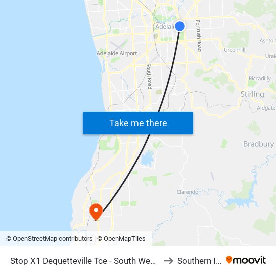 Stop X1 Dequetteville Tce - South West side to Southern ICC map