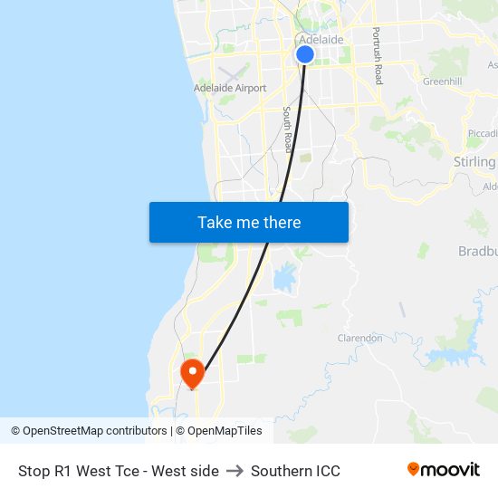 Stop R1 West Tce - West side to Southern ICC map