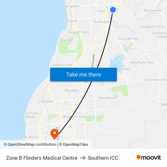 Zone B Flinders Medical Centre to Southern ICC map