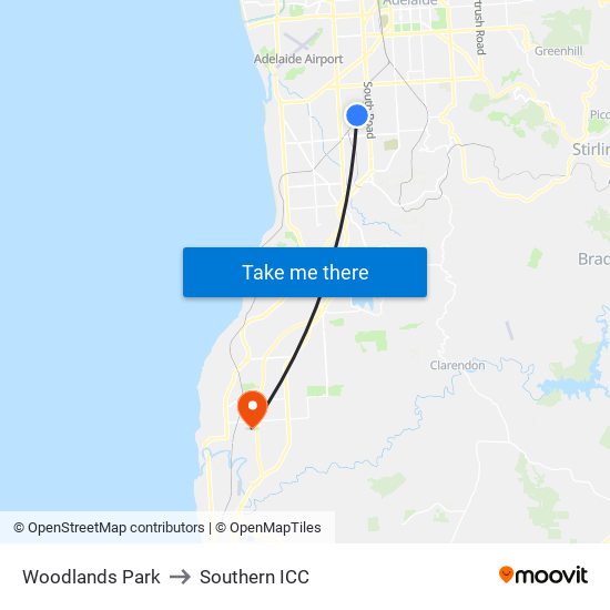 Woodlands Park to Southern ICC map