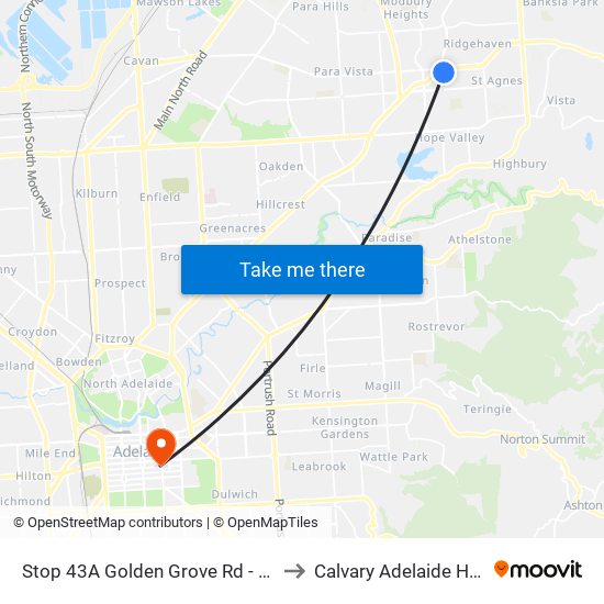 Stop 43A Golden Grove Rd - East side to Calvary Adelaide Hospital map