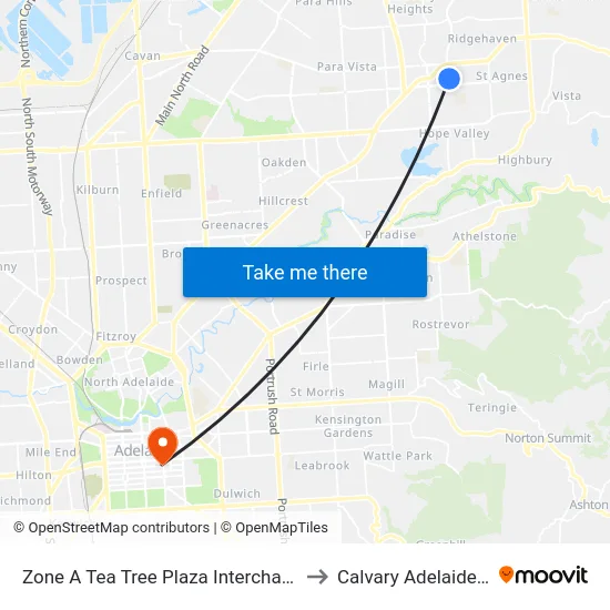 Zone A Tea Tree Plaza Interchange - West side to Calvary Adelaide Hospital map
