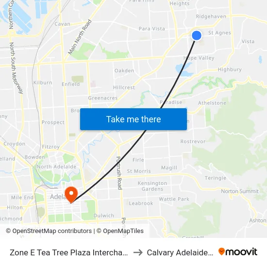 Zone E Tea Tree Plaza Interchange - East side to Calvary Adelaide Hospital map