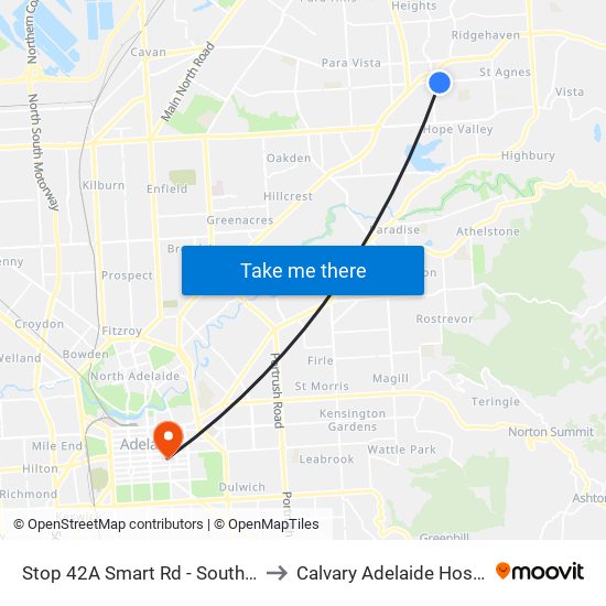 Stop 42A Smart Rd - South side to Calvary Adelaide Hospital map