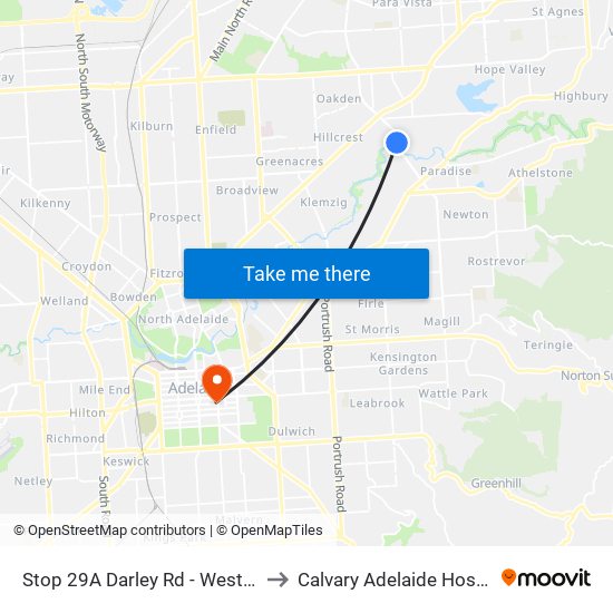 Stop 29A Darley Rd - West side to Calvary Adelaide Hospital map