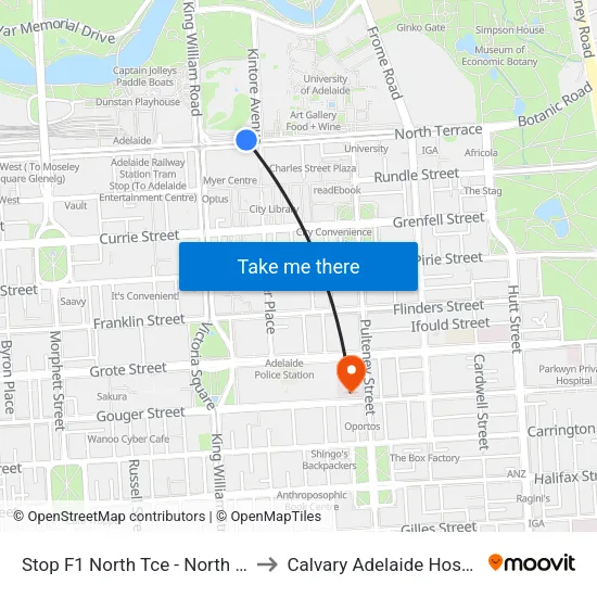 Stop F1 North Tce - North side to Calvary Adelaide Hospital map