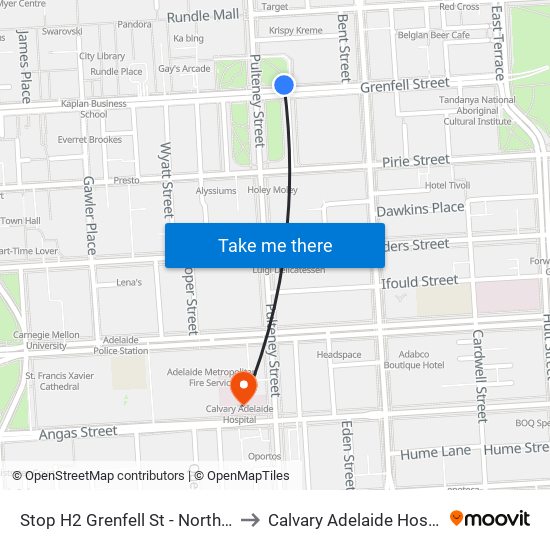 Stop H2 Grenfell St - North side to Calvary Adelaide Hospital map