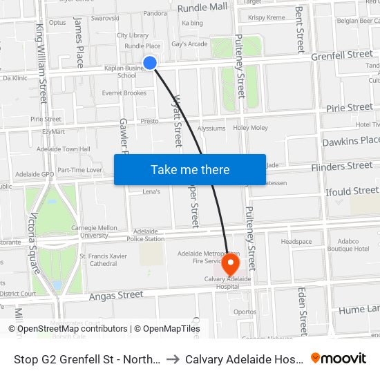 Stop G2 Grenfell St - North side to Calvary Adelaide Hospital map