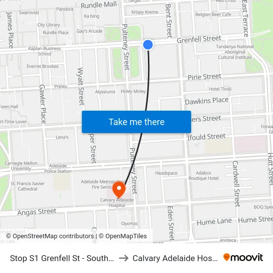 Stop S1 Grenfell St - South side to Calvary Adelaide Hospital map