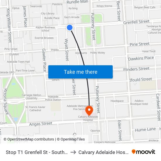 Stop T1 Grenfell St - South side to Calvary Adelaide Hospital map