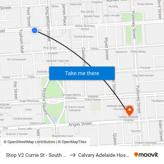 Stop V2 Currie St - South side to Calvary Adelaide Hospital map