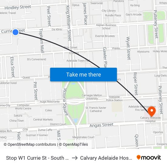 Stop W1 Currie St - South side to Calvary Adelaide Hospital map